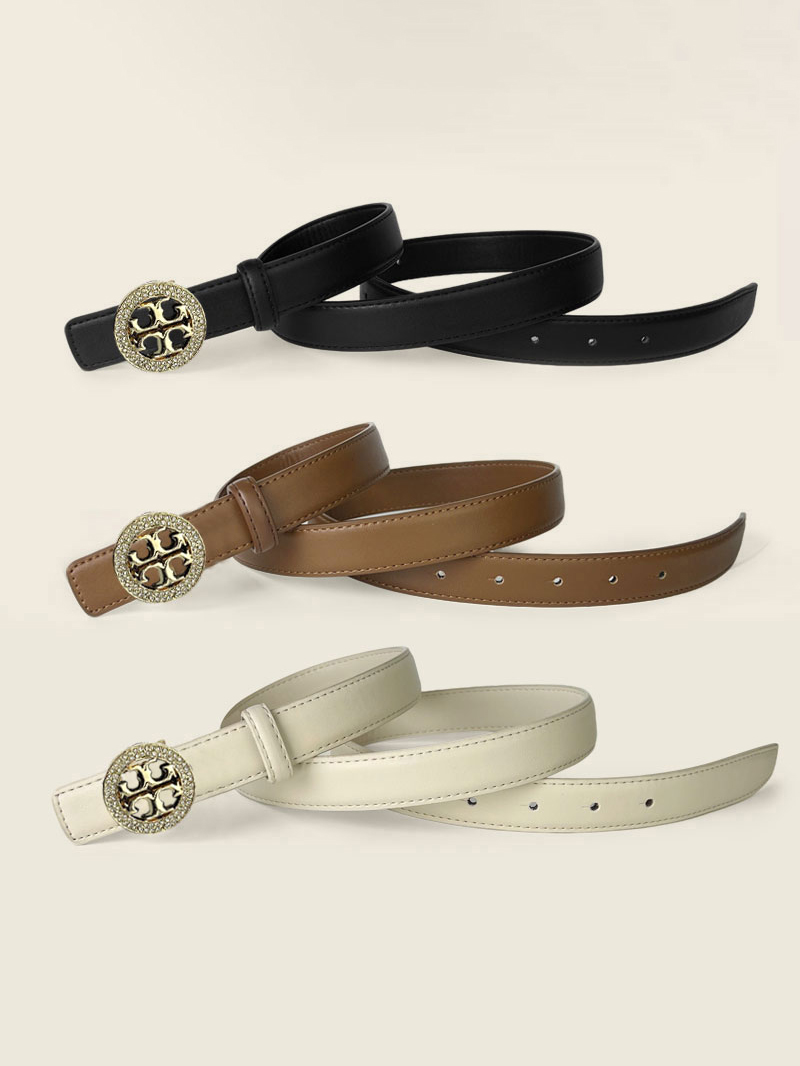 CCbelt Women's Crystal Logo Disc Buckle Skinny Belt 2.5 Inches