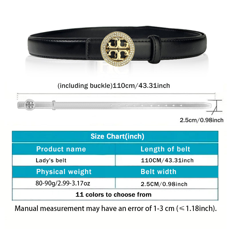 CCbelt Women's Crystal Logo Disc Buckle Skinny Belt 2.5 Inches
