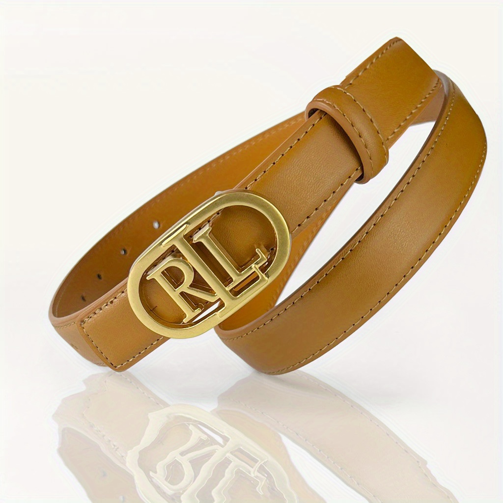 CCbelt Women's Gold Oval Frame RL Letter Buckle Skinny Belt 2.5 Inches