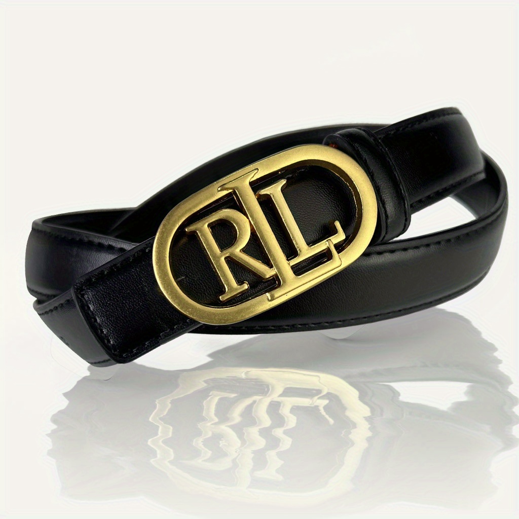 CCbelt Women's Gold Oval Frame RL Letter Buckle Skinny Belt 2.5 Inches