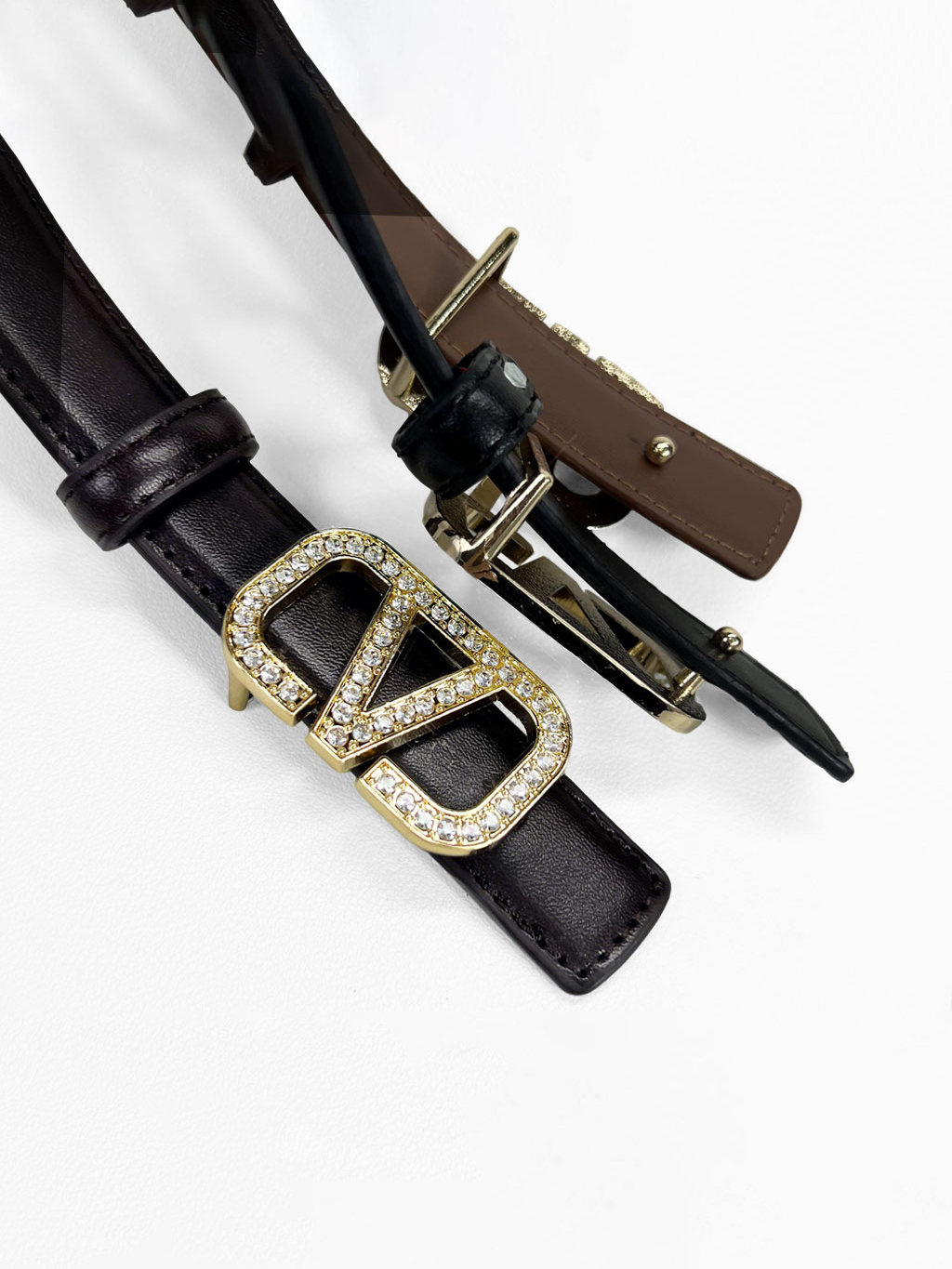 CCbelt Women's Crystal Paved V Buckle Skinny Belt 2.5 Inches