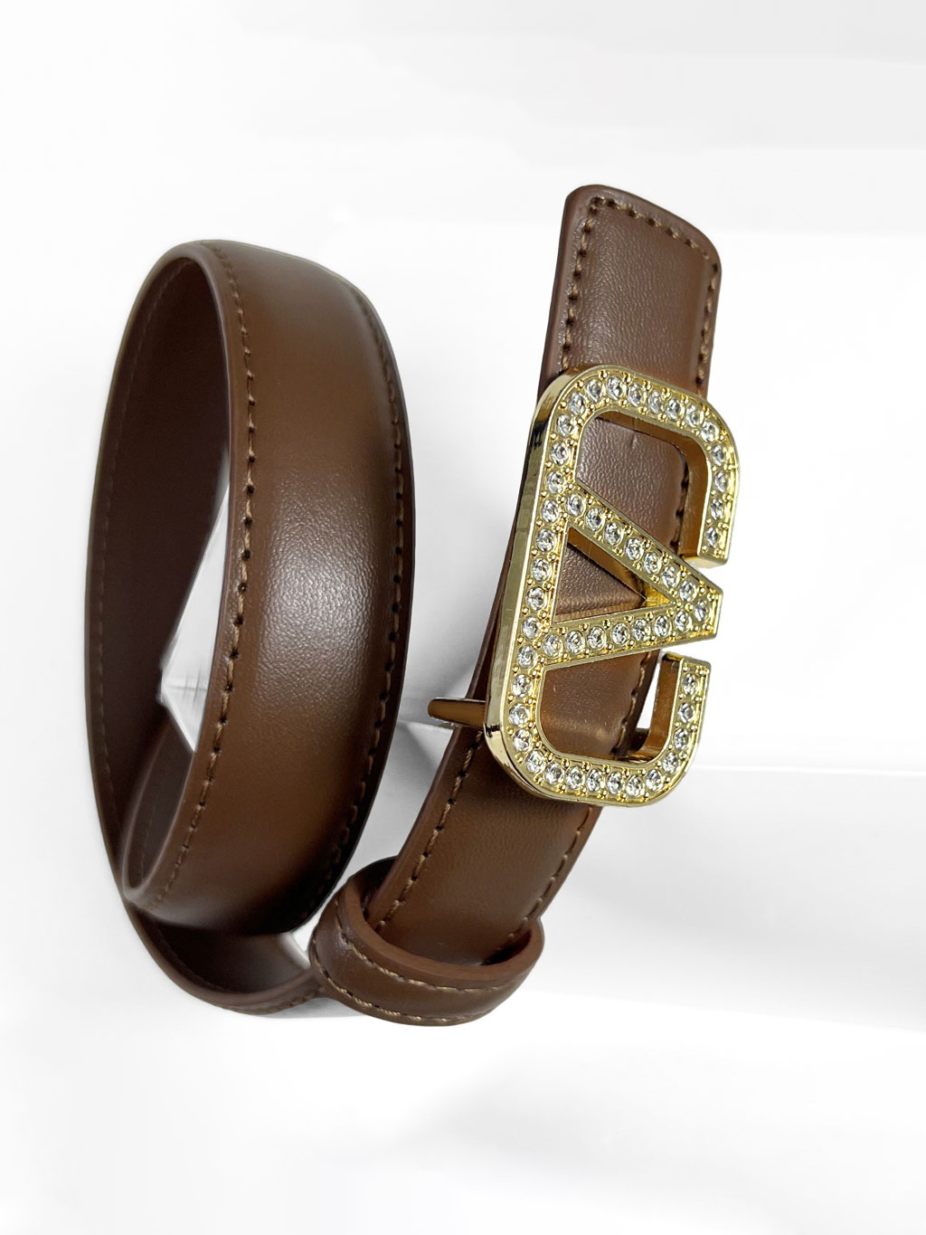 CCbelt Women's Crystal Paved V Buckle Skinny Belt 2.5 Inches