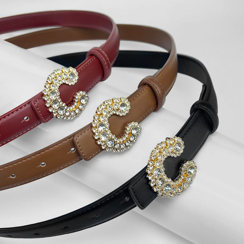 CCbelt Women's Full Crystal C Buckle Skinny Belt 2.5 Inches