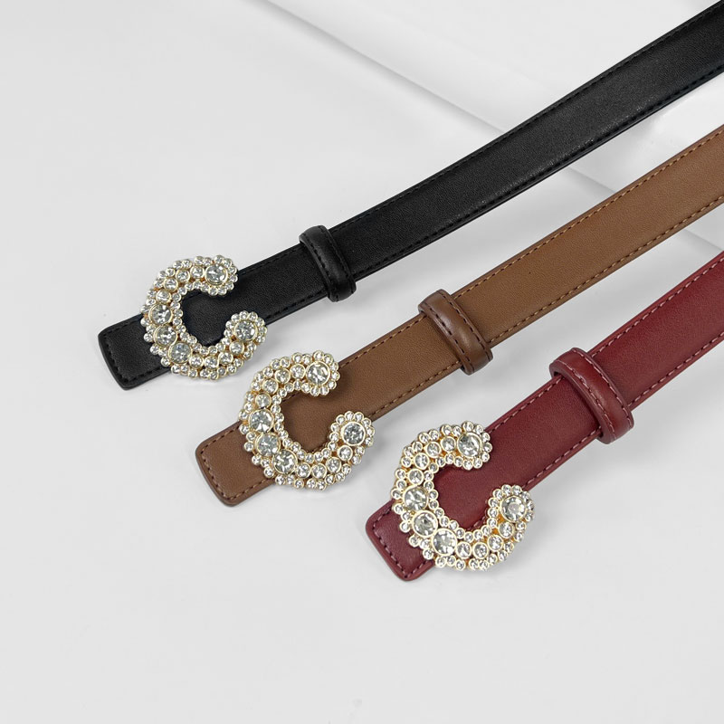 CCbelt Women's Full Crystal C Buckle Skinny Belt 2.5 Inches