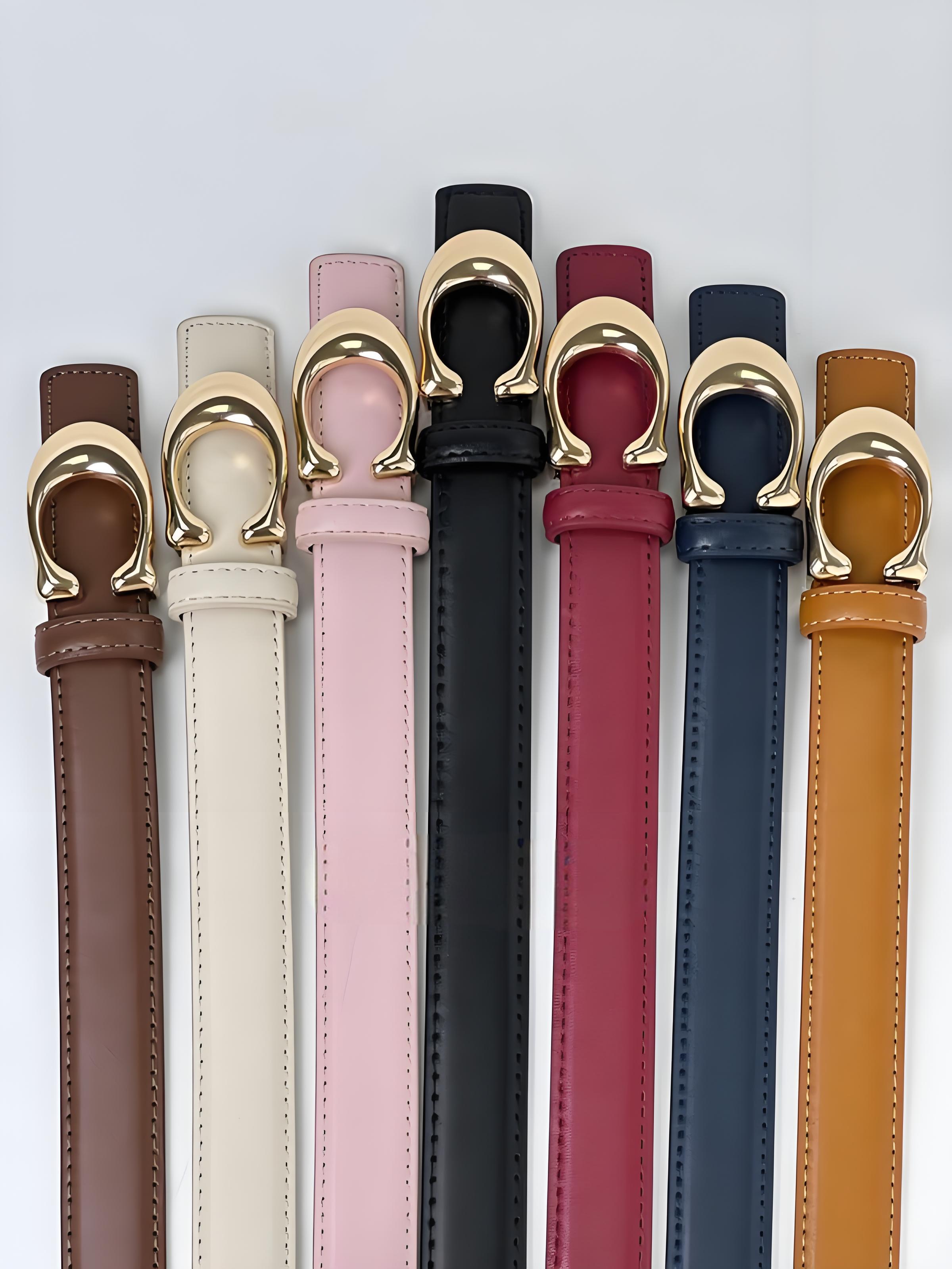 CCbelt Women's Polished Gold C Buckle Skinny Belt 2.5 Inches