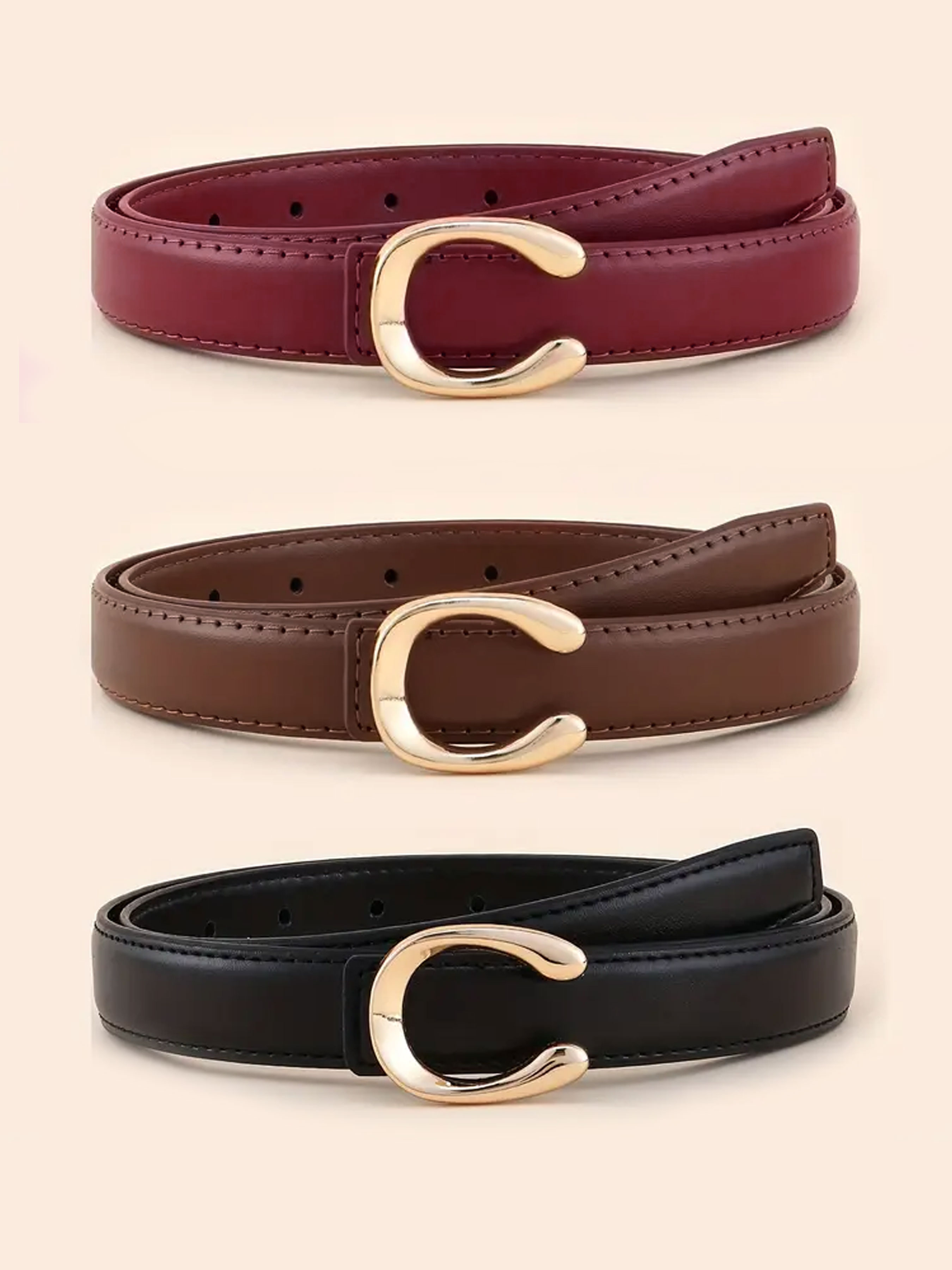 CCbelt Women's Gold 3D C Buckle Skinny Belt 2.5 Inches