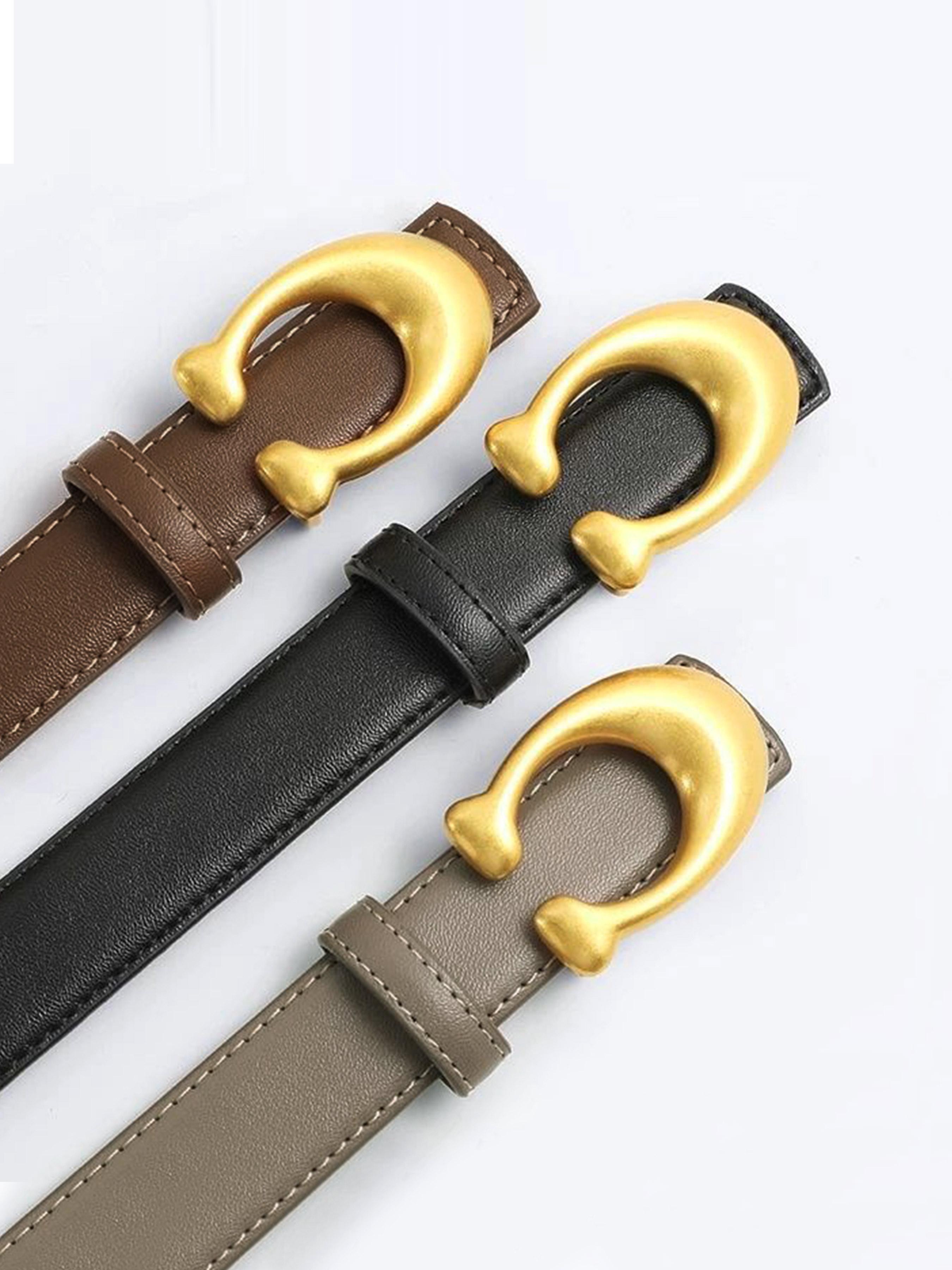 CCbelt Women's Matte Gold C Buckle Skinny Belt 2.5 Inches