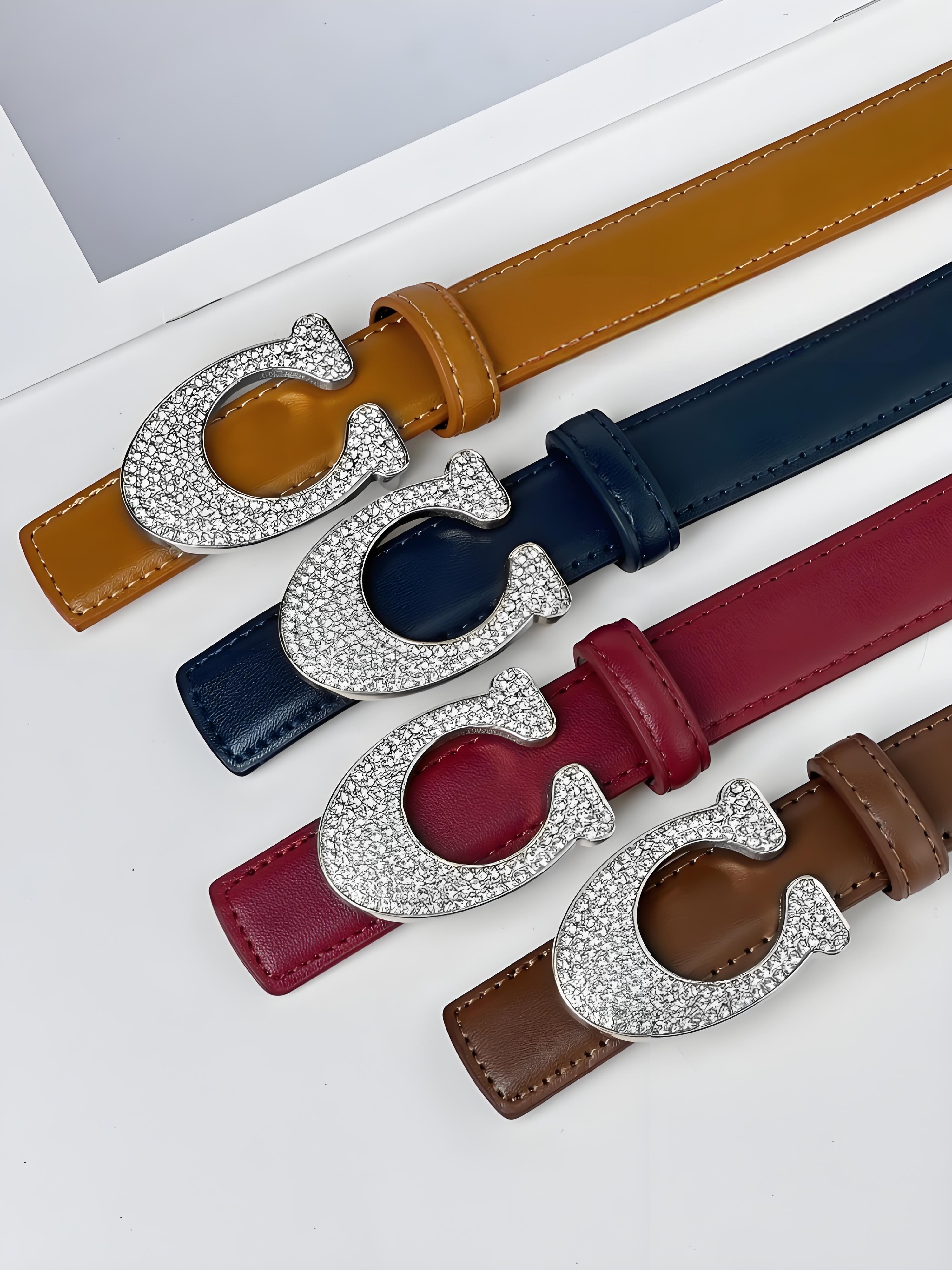CCbelt Women's Silver Full Crystal C Buckle Skinny Belt 2.5 Inches