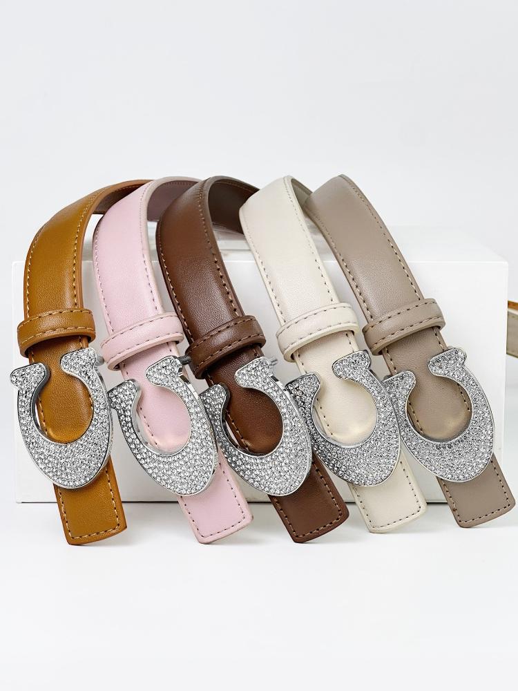 CCbelt Women's Silver Full Crystal C Buckle Skinny Belt 2.5 Inches
