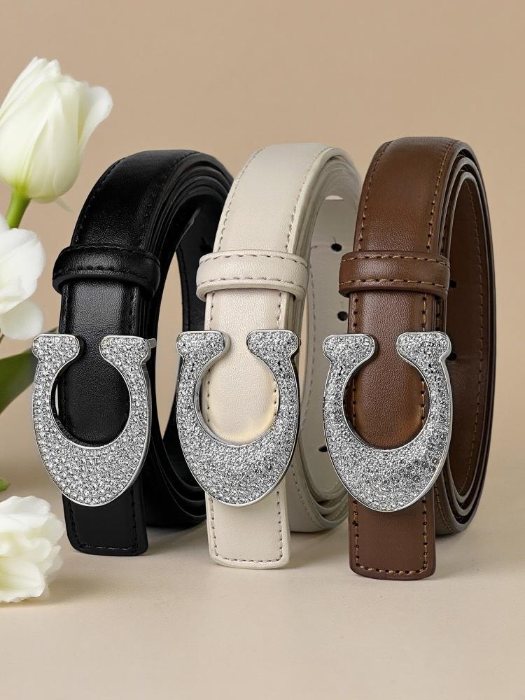 CCbelt Women's Silver Full Crystal C Buckle Skinny Belt 2.5 Inches