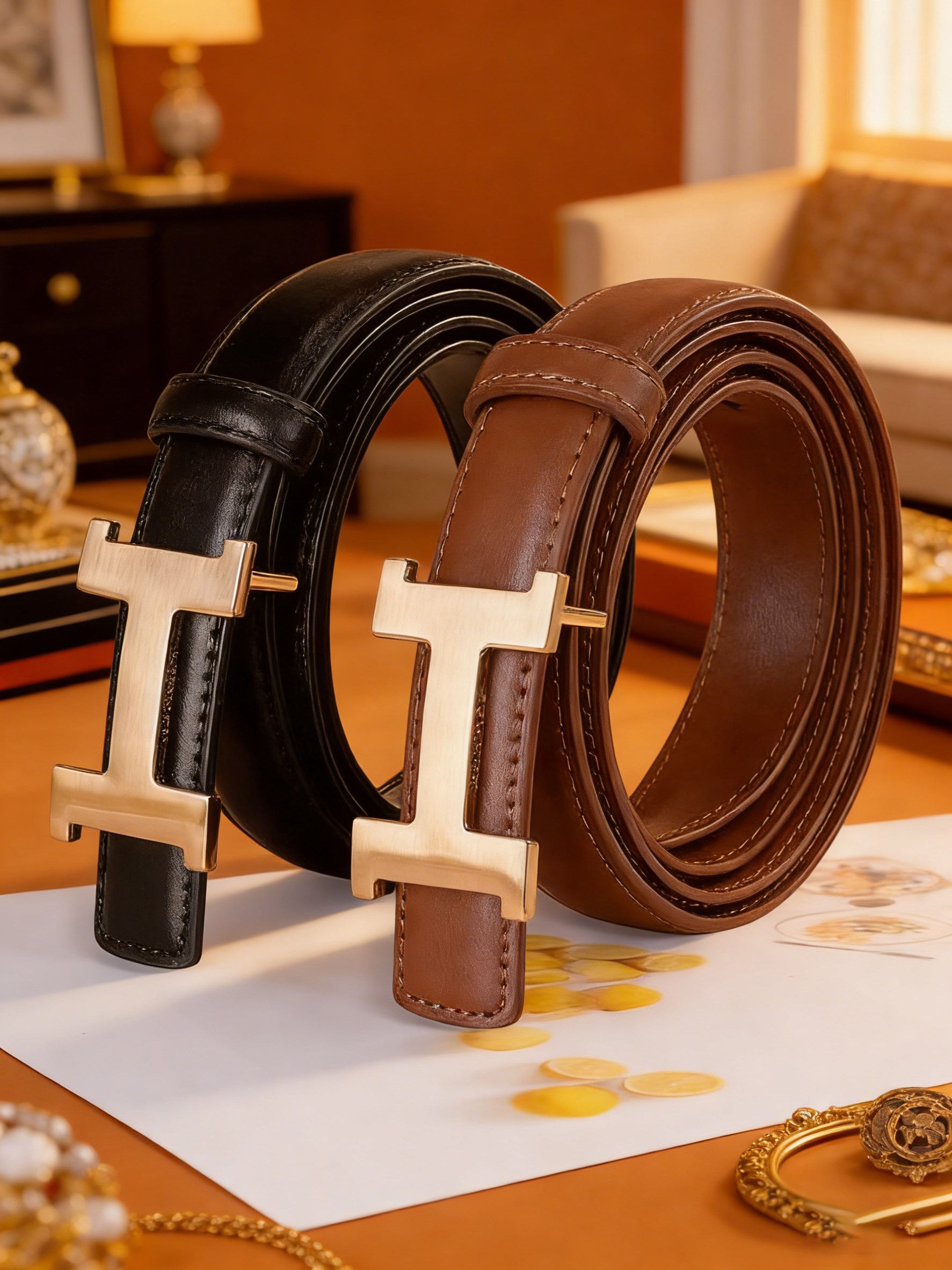 CCbelt Women's Brushed Gold H Buckle Skinny Belt 2.5 Inches
