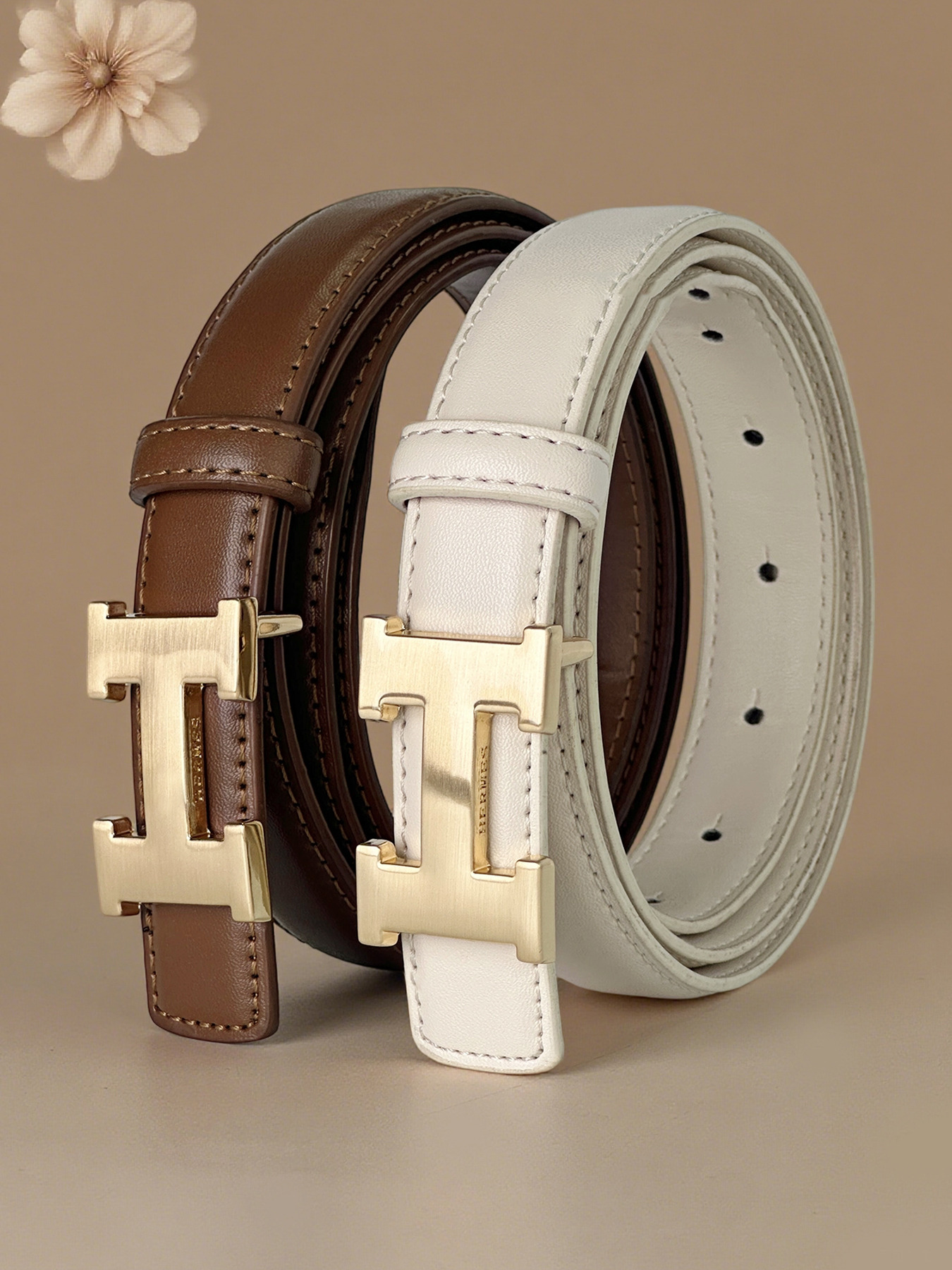 CCbelt Women's Brushed Gold H Pin Buckle Skinny Belt 2.5 Inches