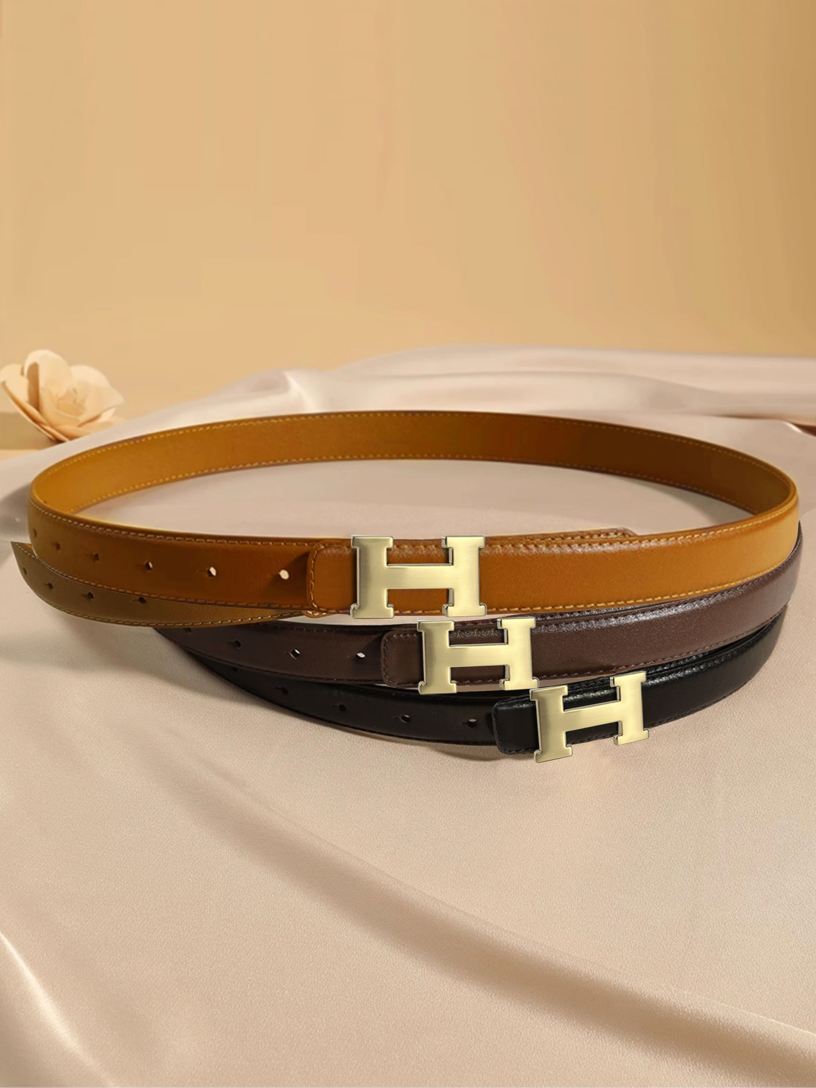 CCbelt Women's Brushed Gold H Pin Buckle Skinny Belt 2.5 Inches