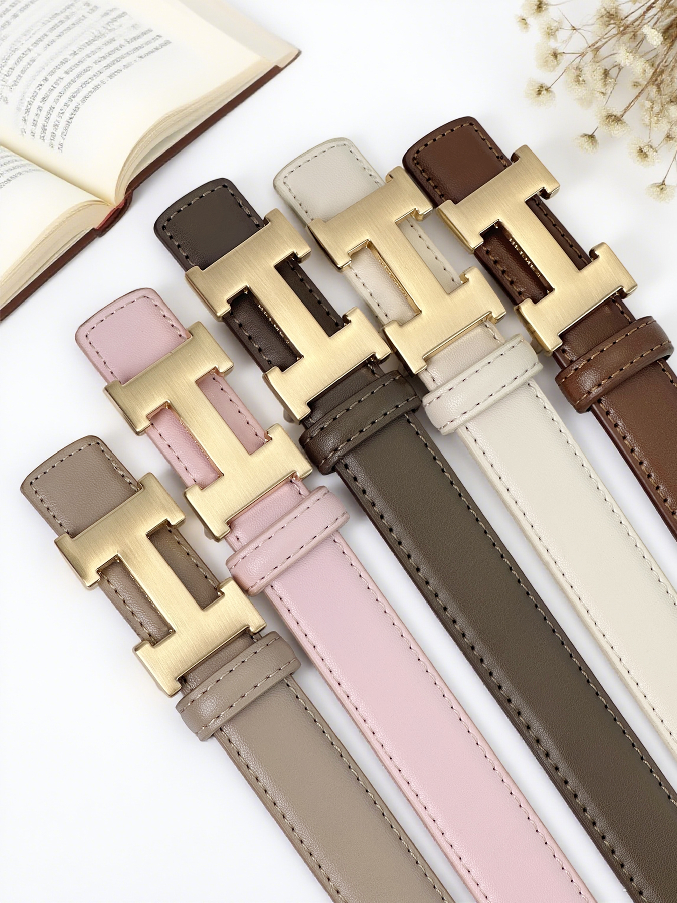CCbelt Women's Brushed Gold H Pin Buckle Skinny Belt 2.5 Inches