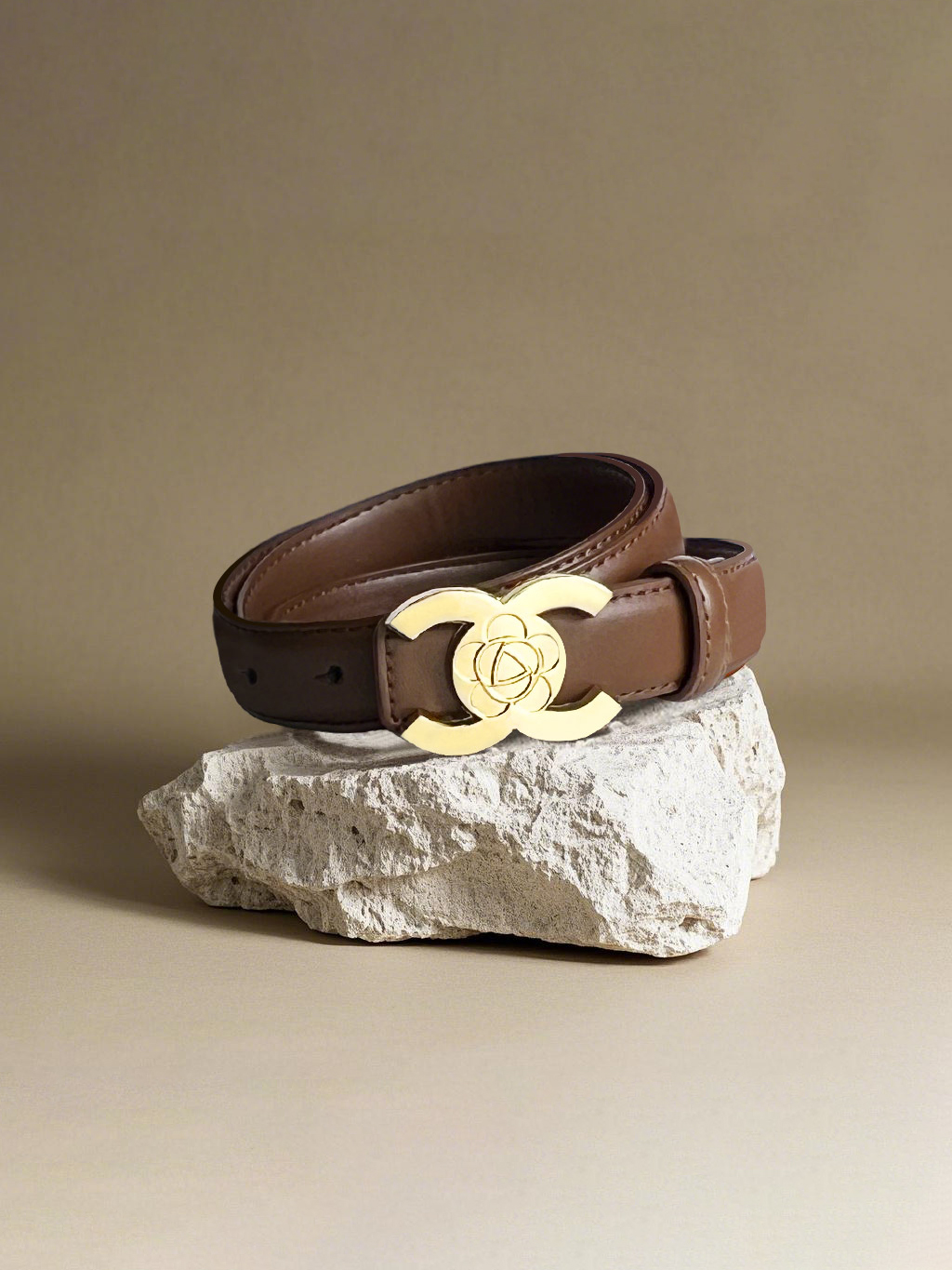 CCbelt Women's Gold CC Camellia Buckle Skinny Belt 2.5 Inches