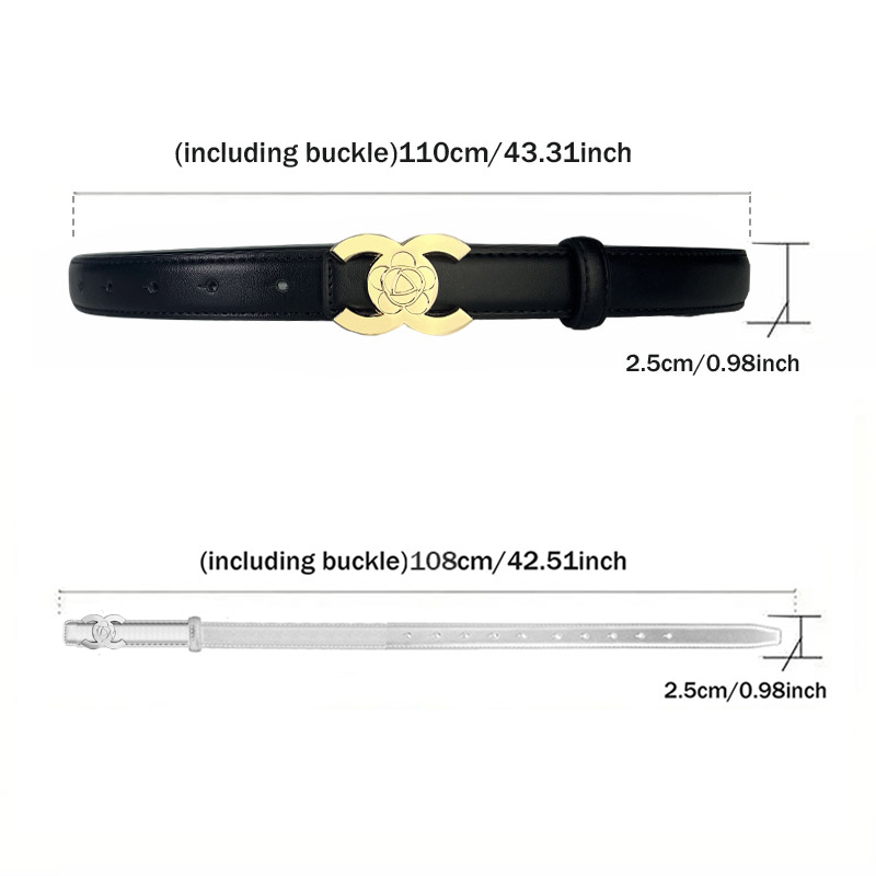 CCbelt Women's Gold CC Camellia Buckle Skinny Belt 2.5 Inches