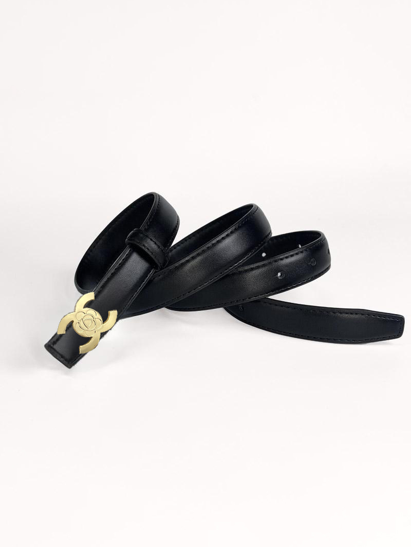 CCbelt Women's Gold CC Camellia Buckle Skinny Belt 2.5 Inches