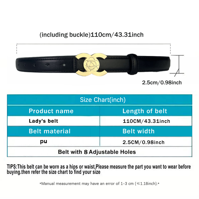 CCbelt Women's Gold CC Camellia Buckle Skinny Belt 2.5 Inches