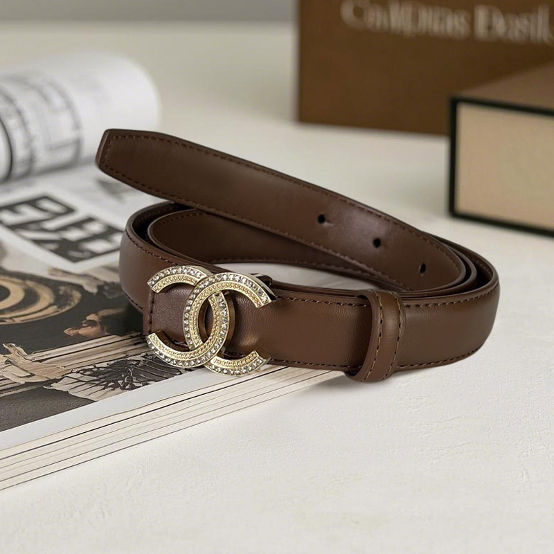 CCbelt Women's Crystal Paved CC Buckle Skinny Belt 2.5 Inches