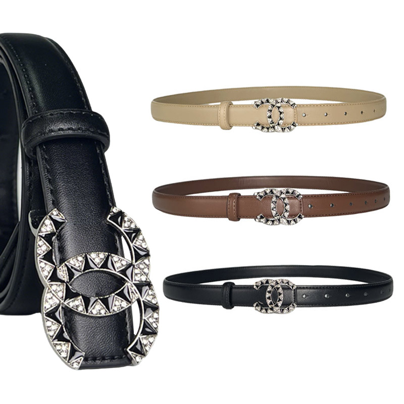 CCbelt Women's CC Buckle with Crystals & Black Enamel Skinny Belt 2.5 Inches