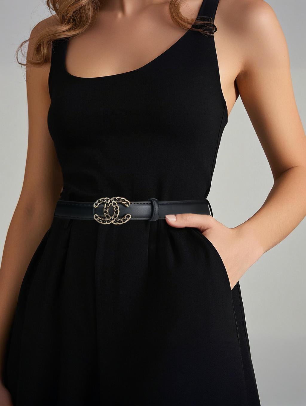 CCbelt Women's Gold Chain-Link CC Buckle Skinny Belt 2.5 Inches