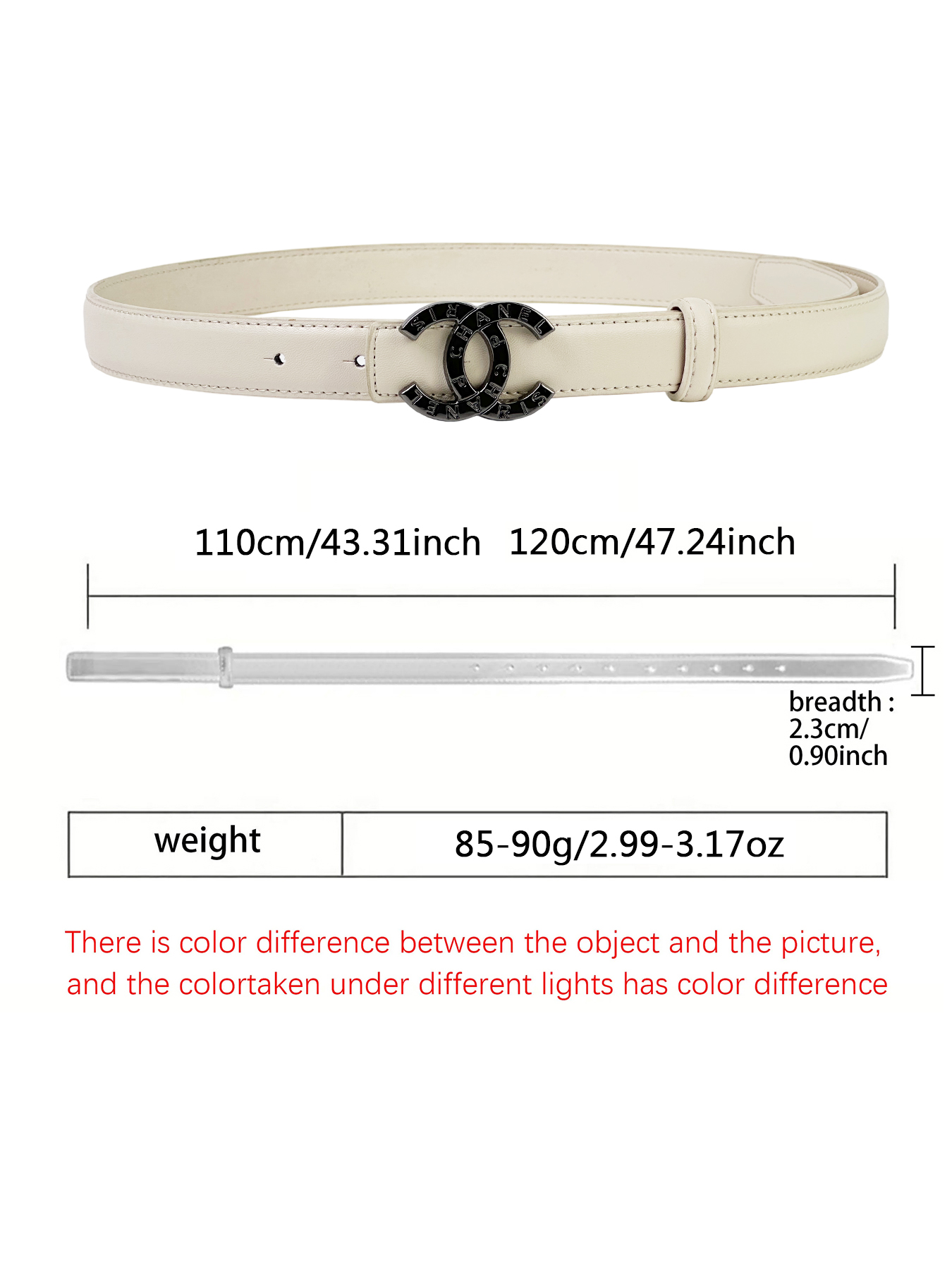 CCbelt Women's Black CC Letter Print Buckle Skinny Belt 2.5 Inches