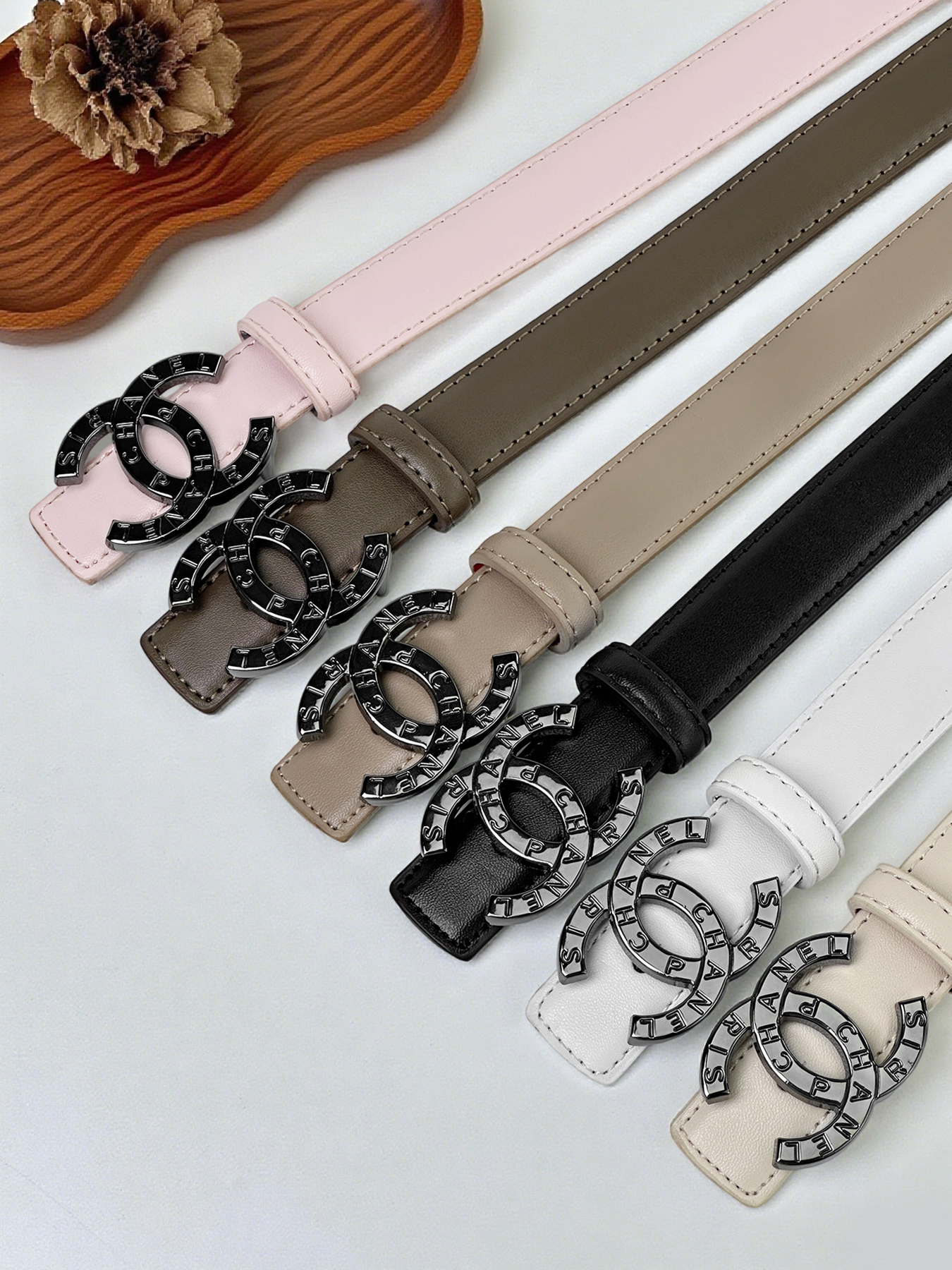 CCbelt Women's Black CC Letter Print Buckle Skinny Belt 2.5 Inches