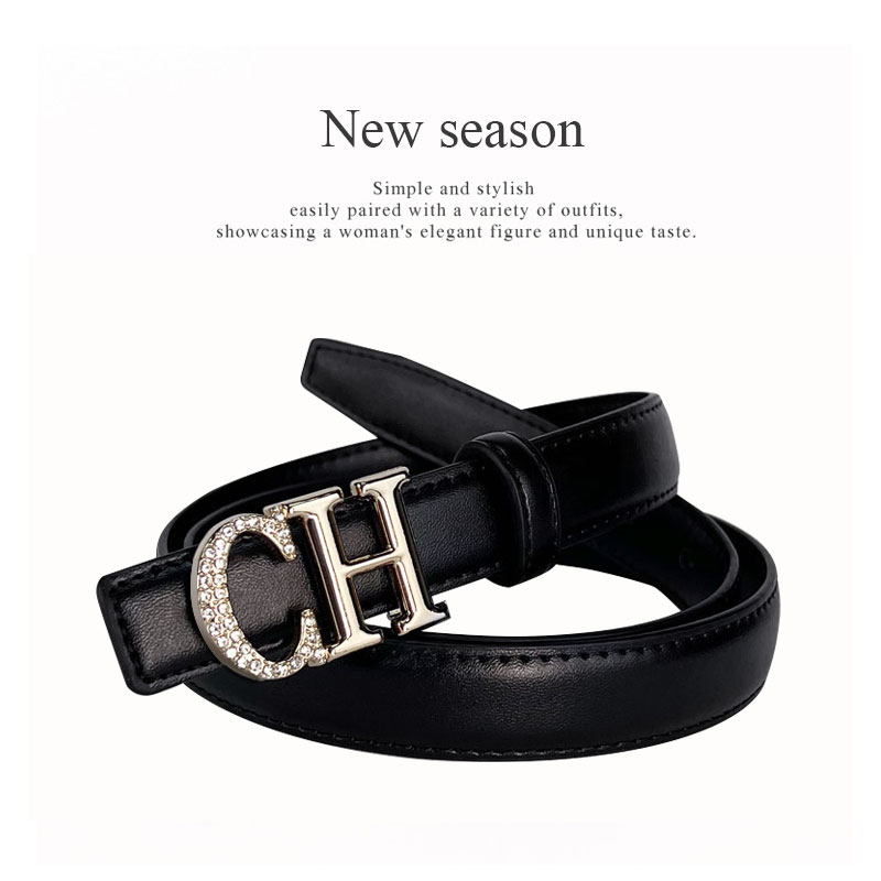 CCbelt Women's Gold CH Crystal Letter Buckle Skinny Belt 2.5 Inches