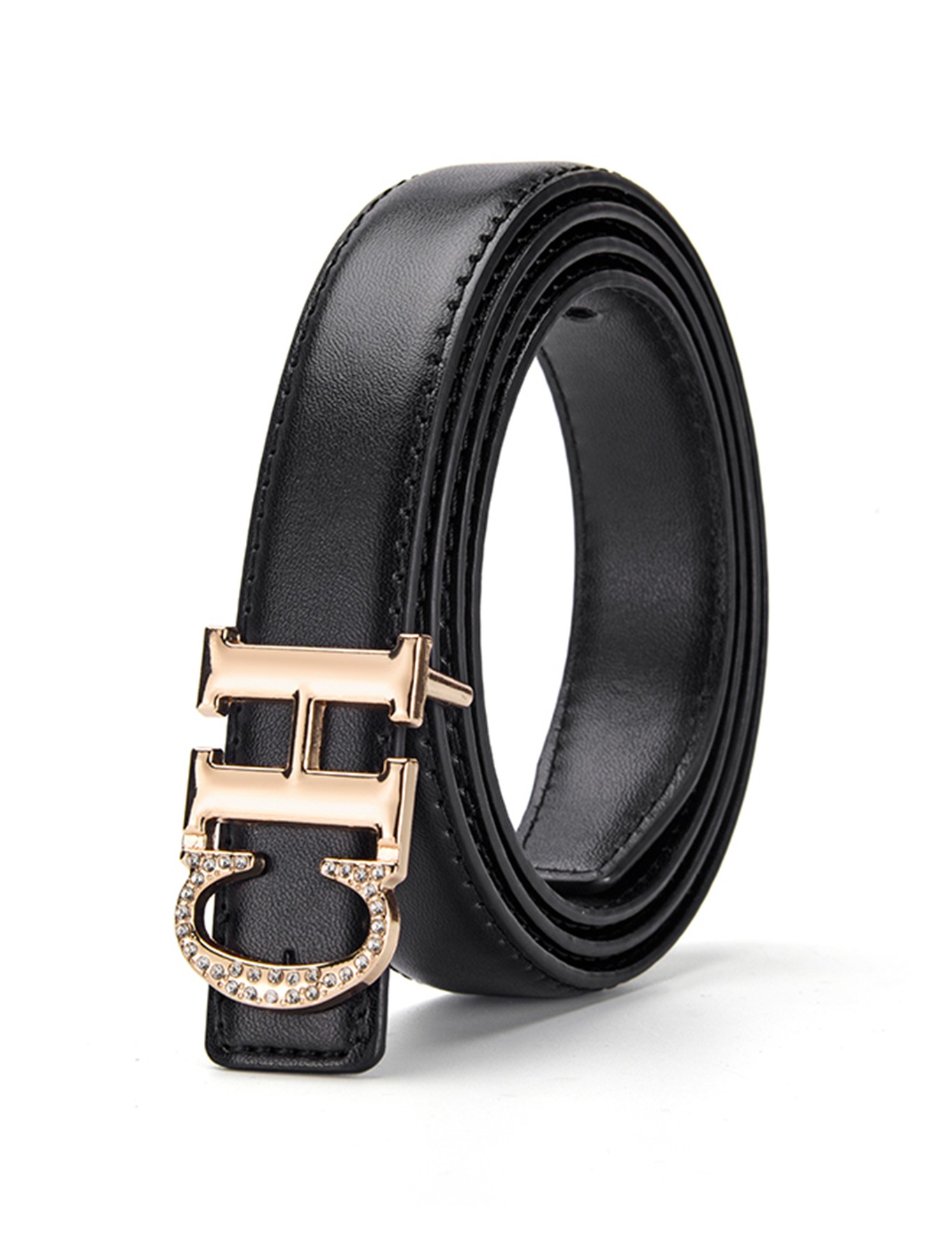 CCbelt Women's Gold CH Crystal Letter Buckle Skinny Belt 2.5 Inches