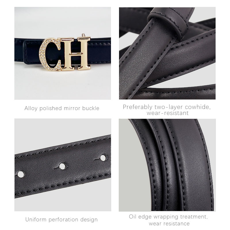 CCbelt Women's Gold CH Crystal Letter Buckle Skinny Belt 2.5 Inches