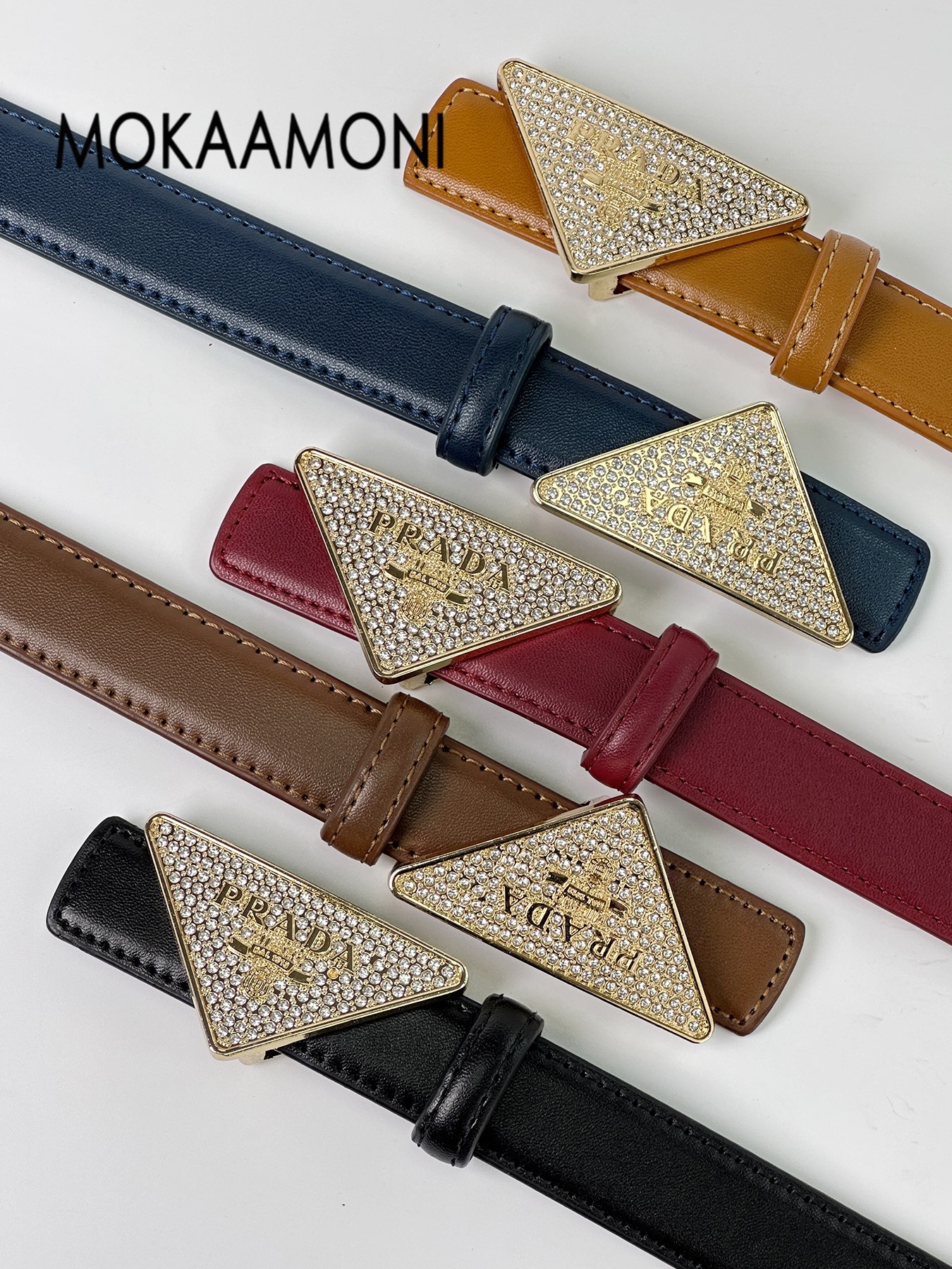 CCbelt Women's Crystal Triangle Logo Buckle Skinny Belt 2.5 Inches