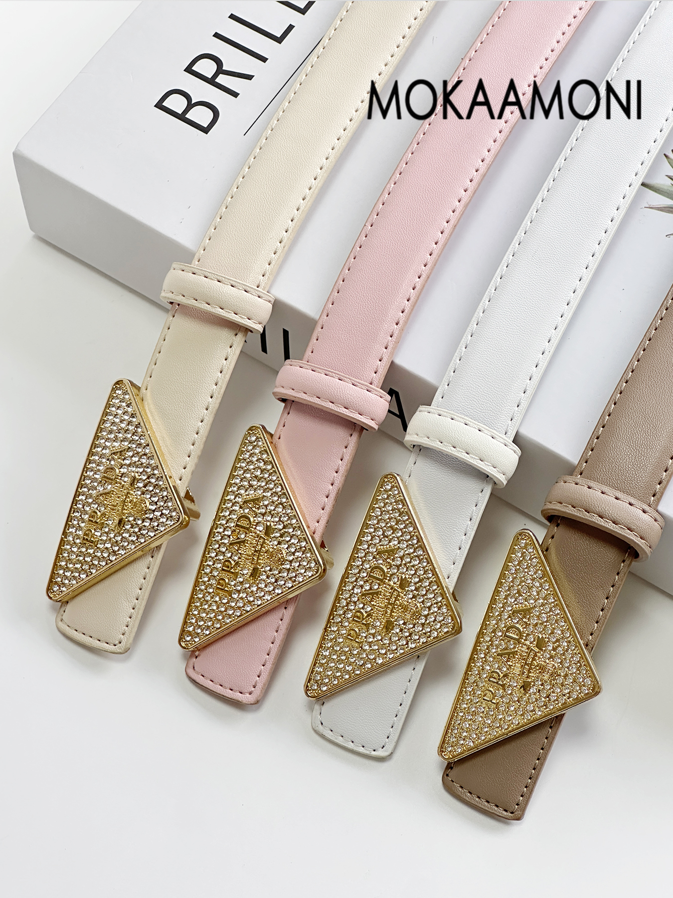 CCbelt Women's Crystal Triangle Logo Buckle Skinny Belt 2.5 Inches