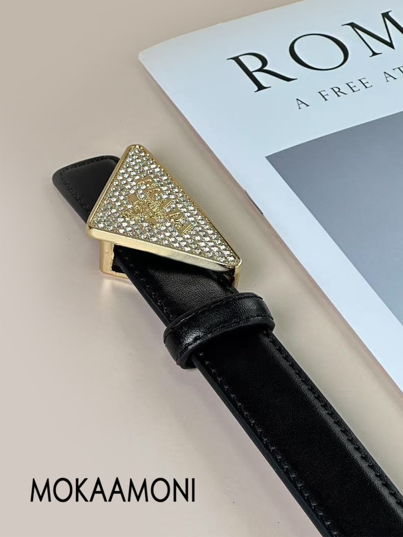 CCbelt Women's Crystal Triangle Logo Buckle Skinny Belt 2.5 Inches