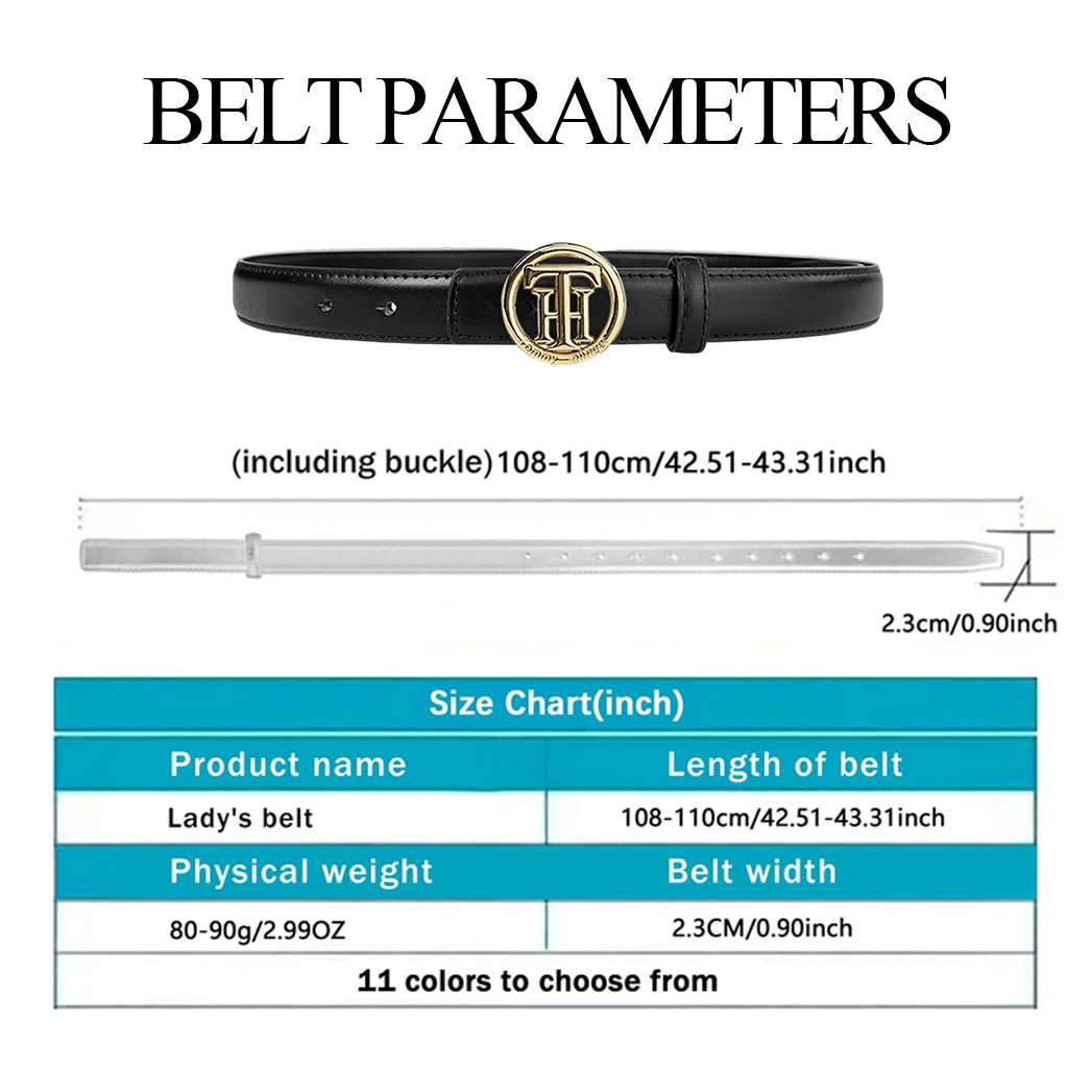 CCbelt Women's Gold Round TH Ring Buckle Skinny Belt 2.5 Inches