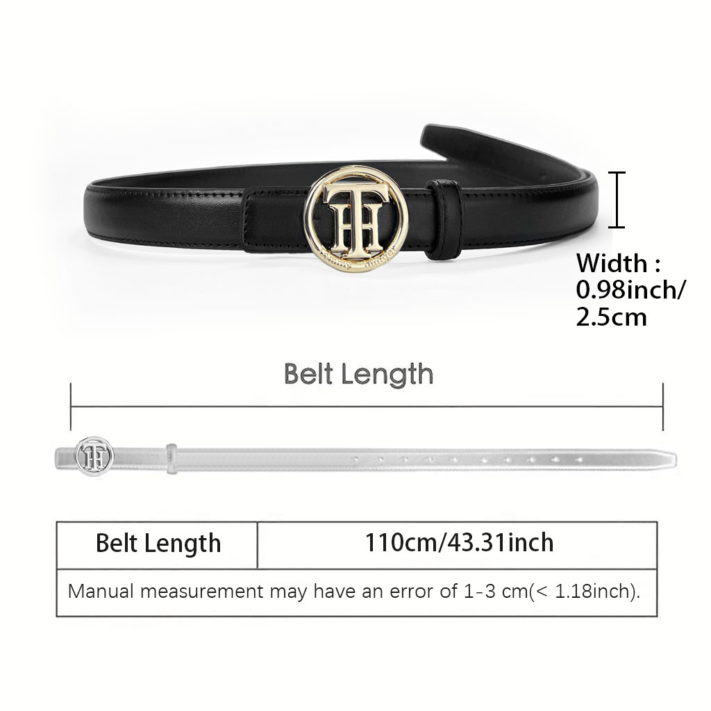 CCbelt Women's Gold Round TH Ring Buckle Skinny Belt 2.5 Inches