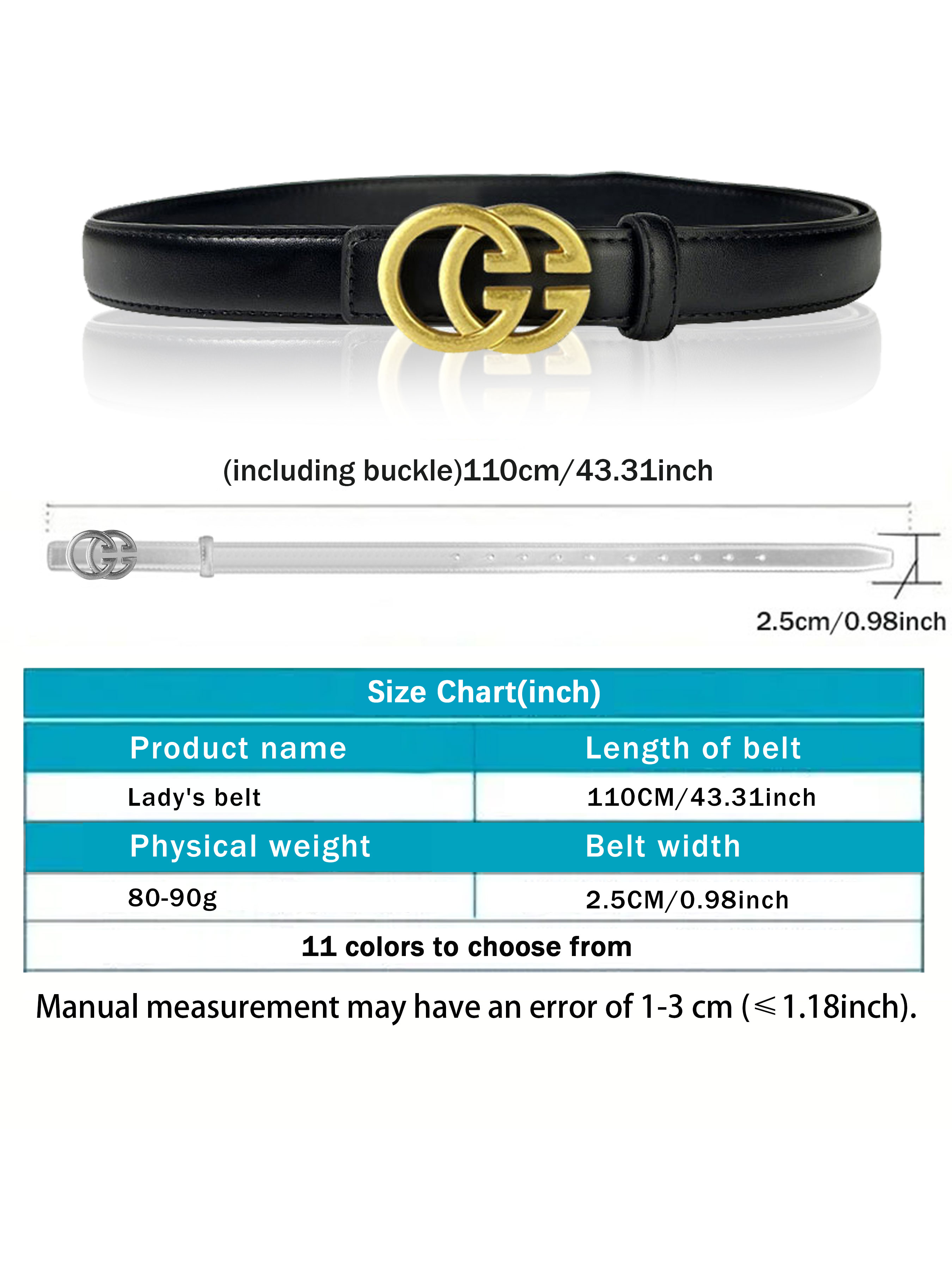 CCbelt Women's Antique Gold Interlocking GG Buckle Skinny Belt 2.5 Inches