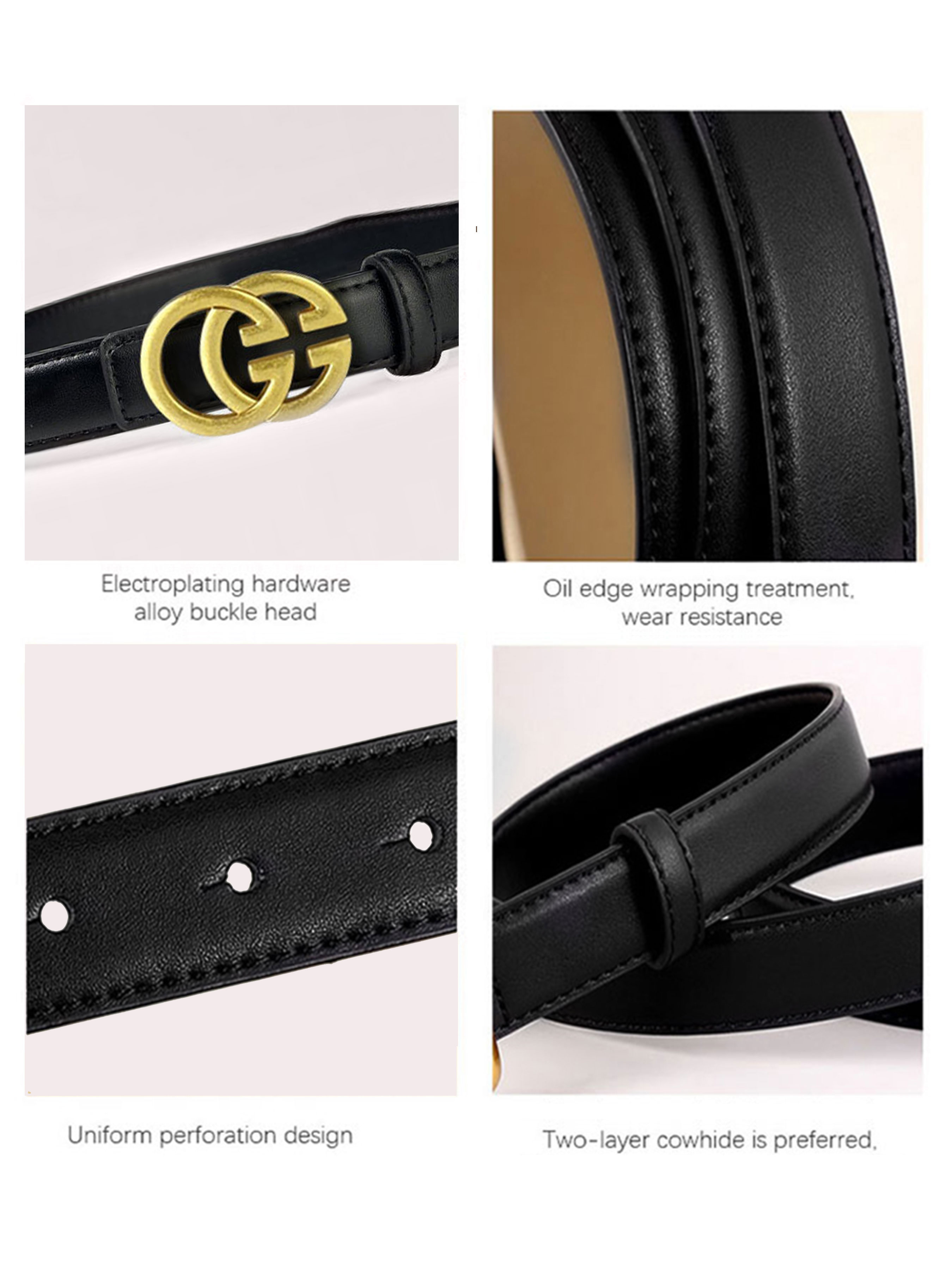CCbelt Women's Antique Gold Interlocking GG Buckle Skinny Belt 2.5 Inches
