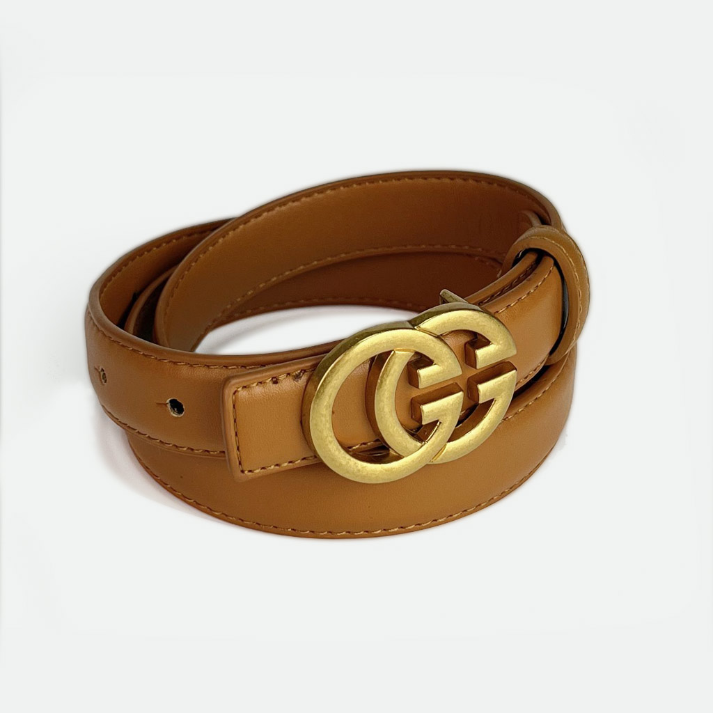 CCbelt Women's Antique Gold Interlocking GG Buckle Skinny Belt 2.5 Inches