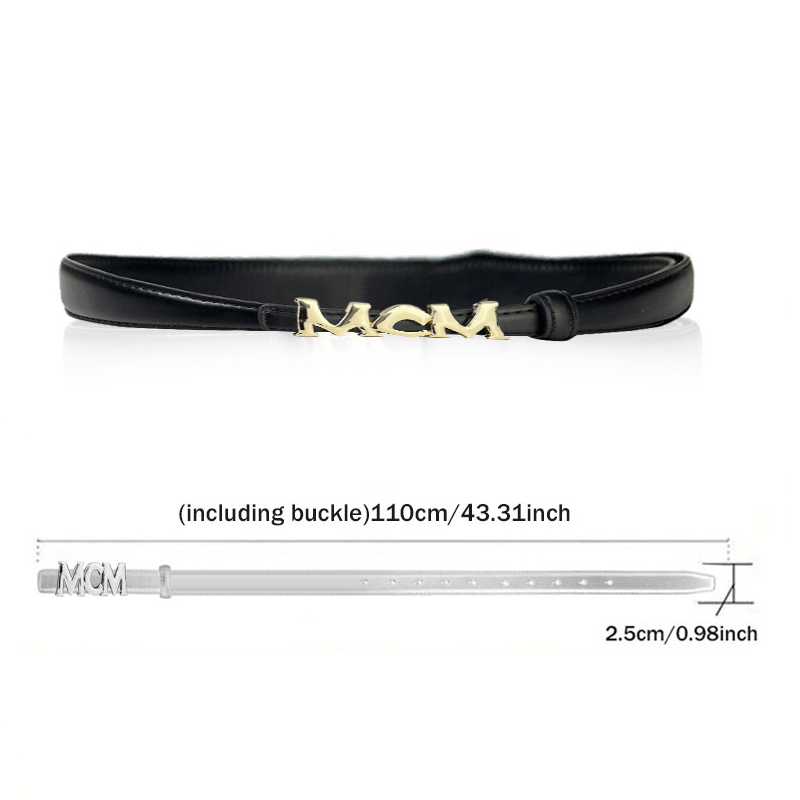 CCbelt Women's Gold MCM Letter Buckle Skinny Belt 2.5 Inches
