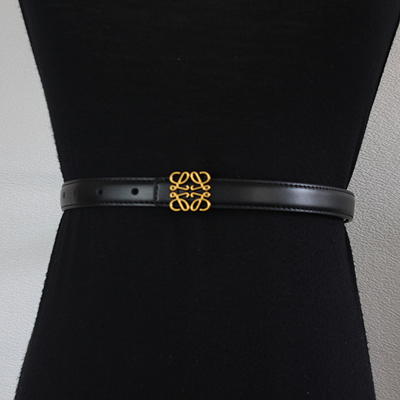 CCbelt Women's Antique Gold Square Anagram Buckle Skinny Belt 2.5 Inches