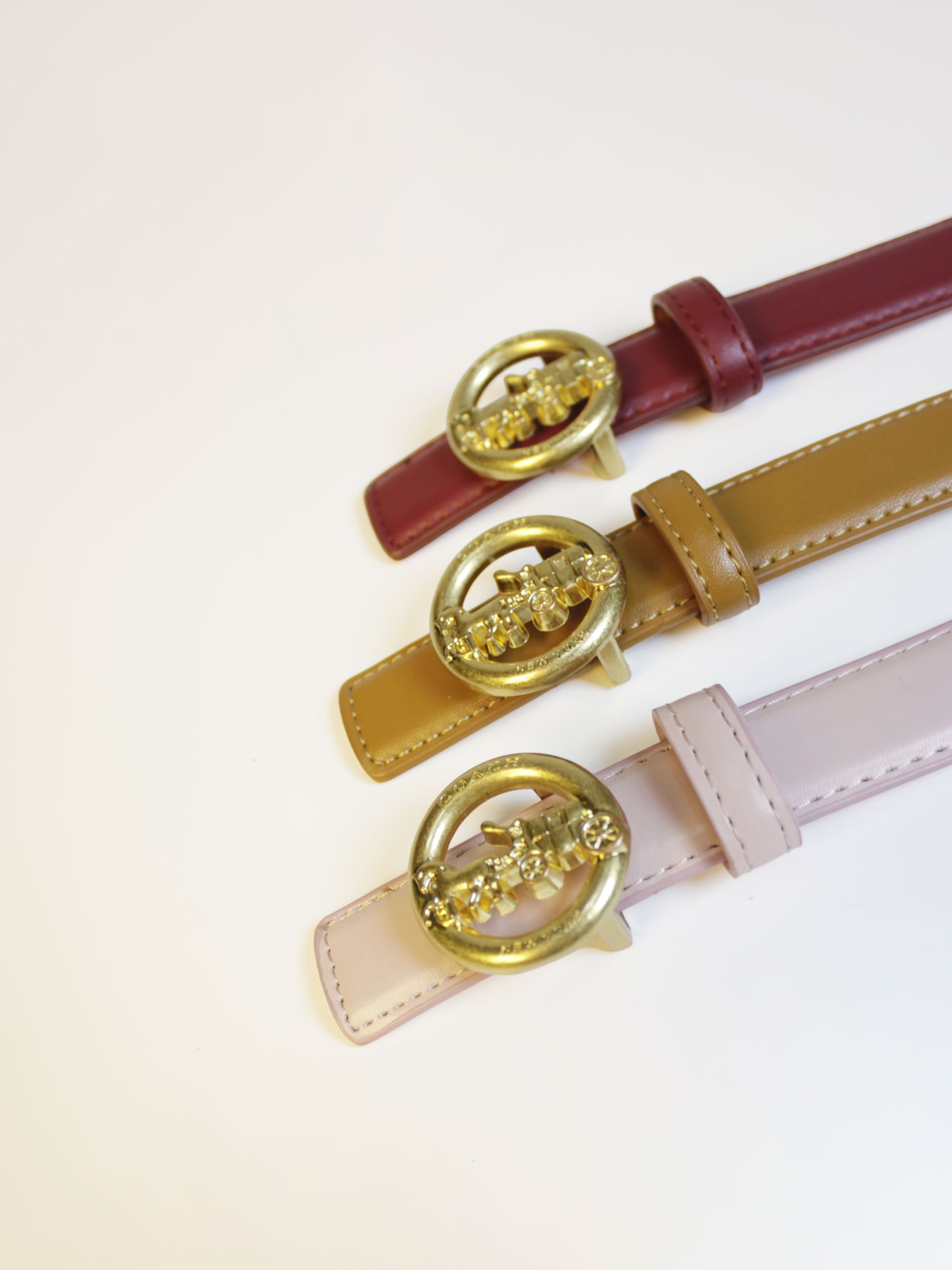 CCbelt Women's Gold Round Carriage Buckle Skinny Belt 2.5 Inches