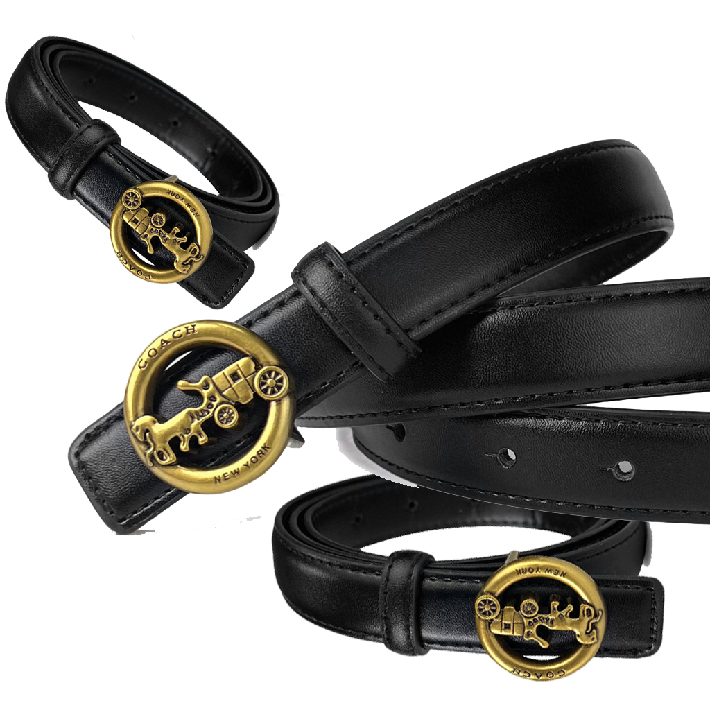 CCbelt Women's Gold Round Carriage Buckle Skinny Belt 2.5 Inches