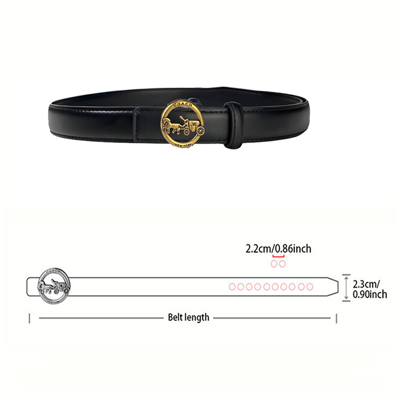 CCbelt Women's Gold Round Carriage Buckle Skinny Belt 2.5 Inches