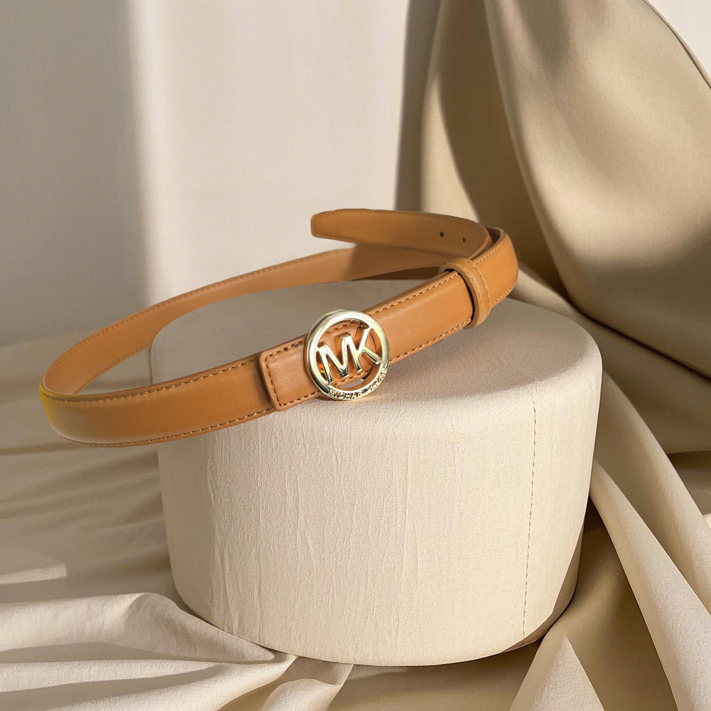CCbelt Women's Gold Round MK Ring Buckle Skinny Belt 2.5 Inches