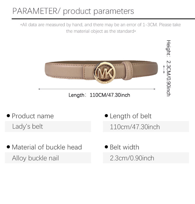 CCbelt Women's Gold Round MK Ring Buckle Skinny Belt 2.5 Inches