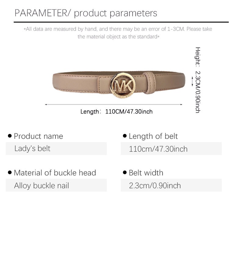CCbelt Women's Gold Round MK Ring Buckle Skinny Belt 2.5 Inches