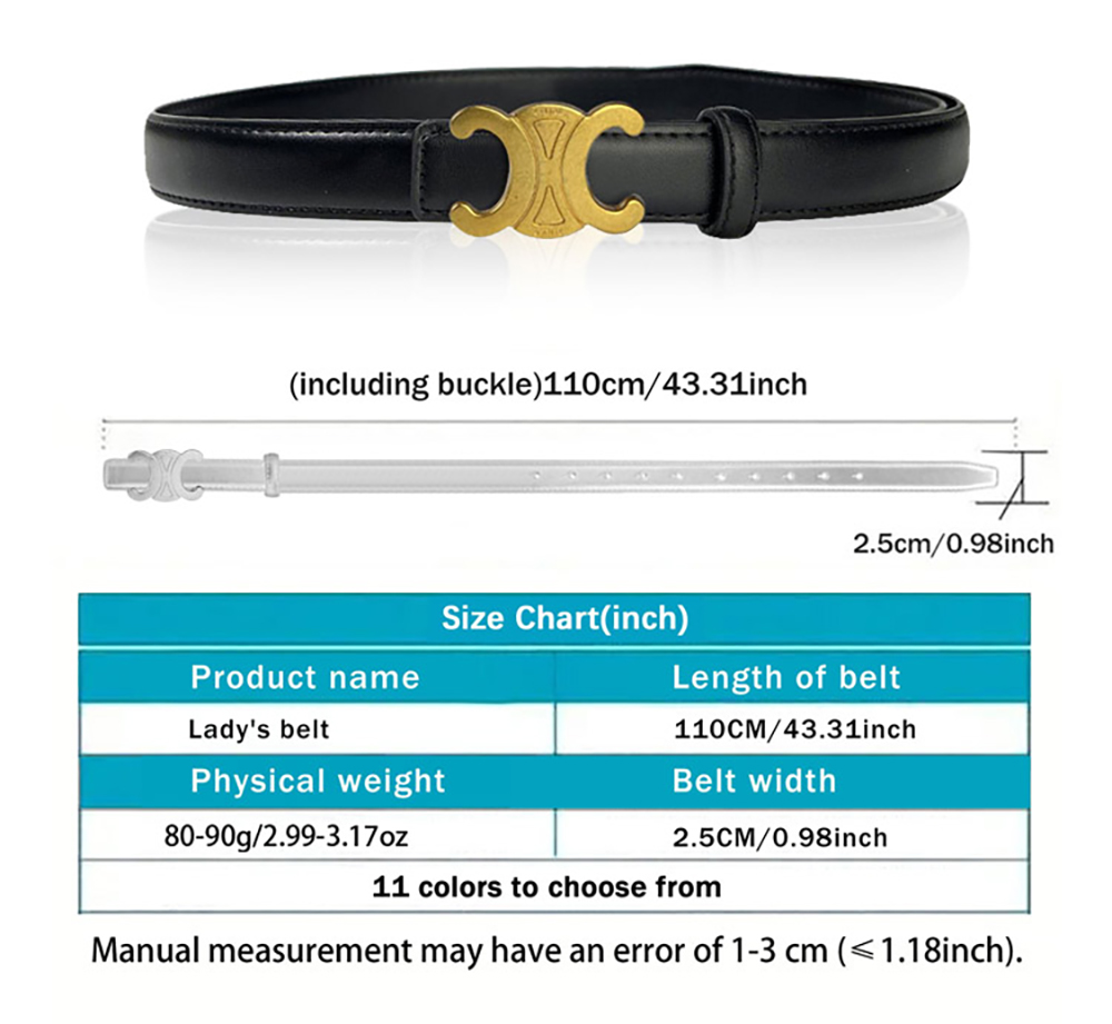 CCbelt Women's Gold Triomphe Arc Buckle Skinny Belt 2.5 Inches
