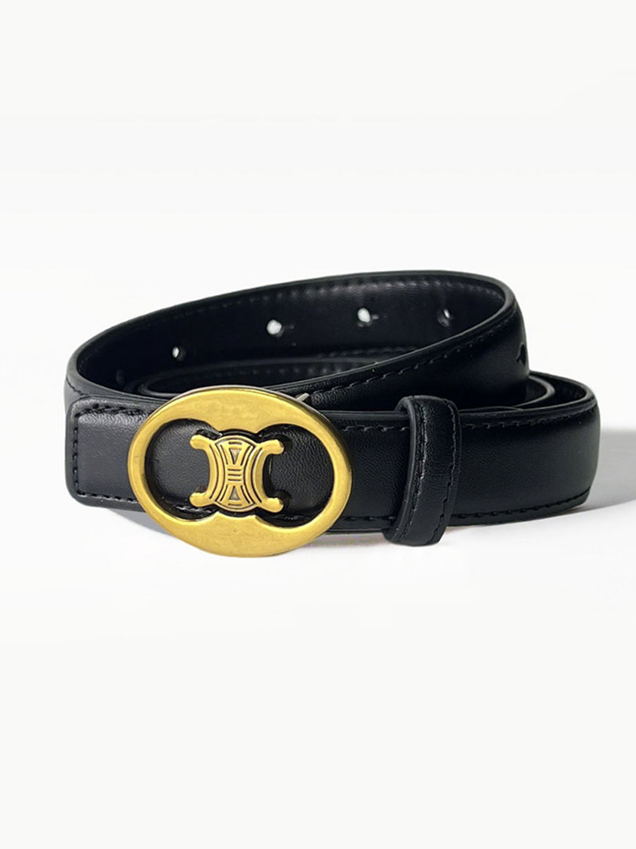CCbelt Women's Gold Oval Frame Triomphe Buckle Skinny Belt 2.5 Inches
