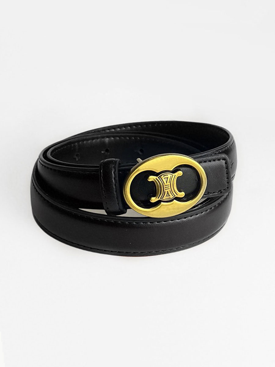 CCbelt Women's Gold Oval Frame Triomphe Buckle Skinny Belt 2.5 Inches