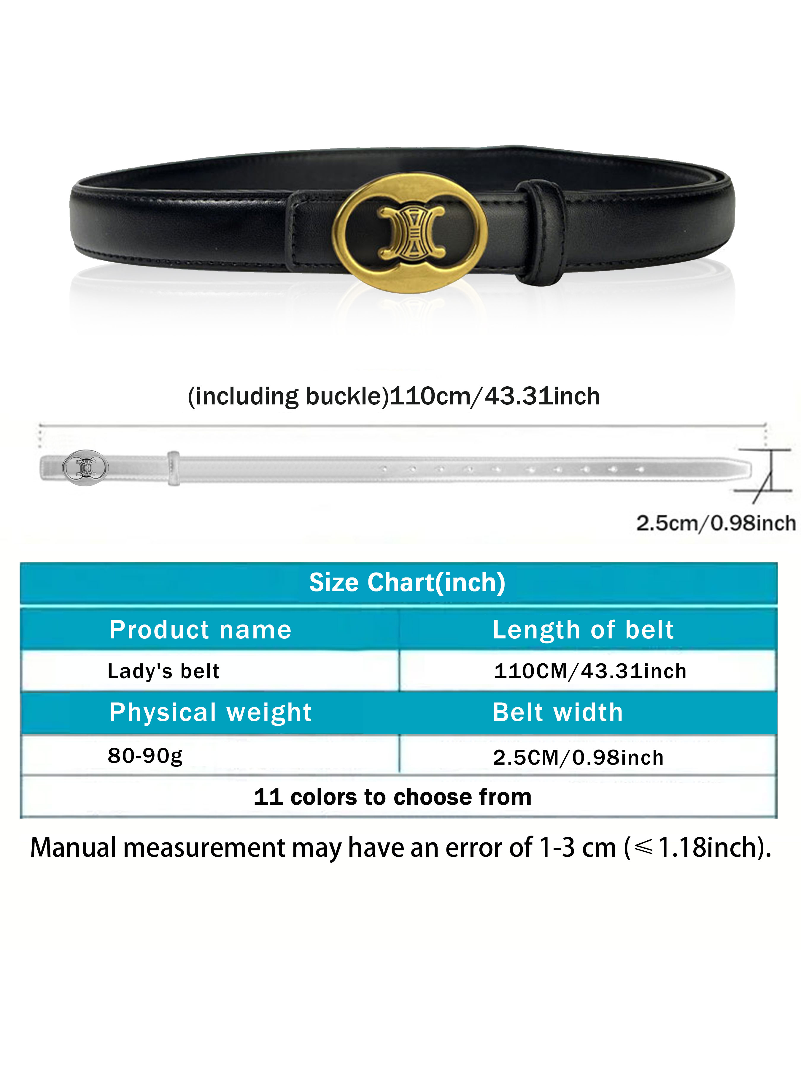 CCbelt Women's Gold Oval Frame Triomphe Buckle Skinny Belt 2.5 Inches